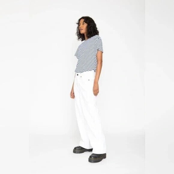 Free People x Sandrine Rose Women Dust White Wide Curve Leg Jeans 31 - Picture 4 of 7